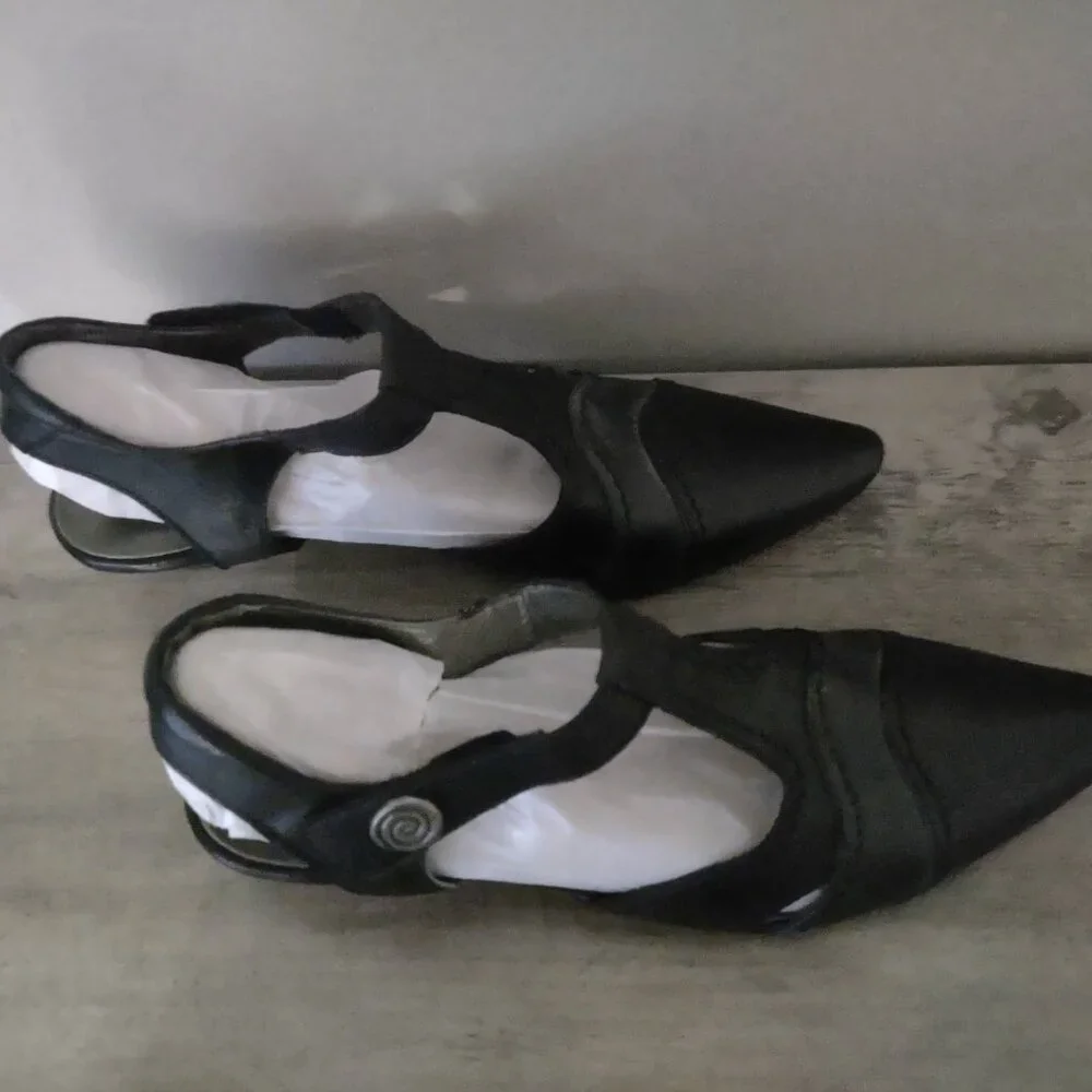 Fidji black leather low heel mary jane pumps size 38.5 - size 8.5 - NEW - Picture 6 of 10